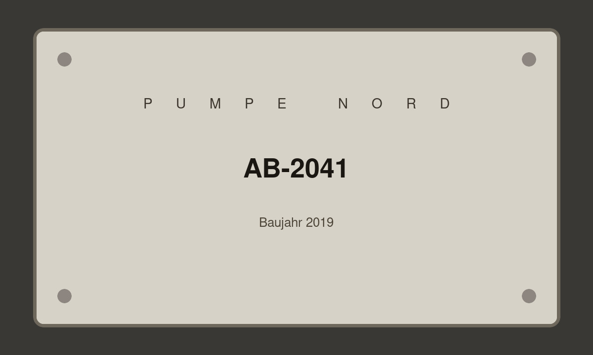 Typenschild der Pumpe Nord, Seriennummer AB-2041